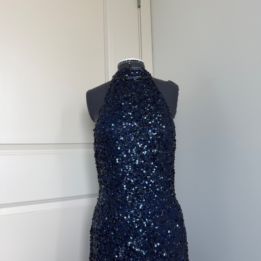 Vintage 90s Sequin Beaded Formal High Neck Prom Gown